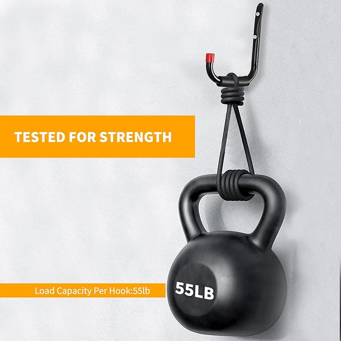 6 Pack Garage Hooks Heavy Duty, Utility Steel Hooks with EVA Foam Padding, 5.51inch Wall Mount J Organizer Hanger for Hanging Bikes Kayak Garden Tool Hose Bike Shelf