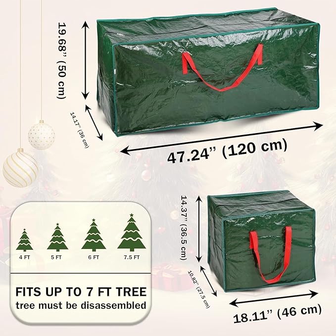 3pcs Christmas Tree Storage Bag 7.5 Ft with 2pcs Ornaments Bags, Waterproof, Reinforced Handles & Dual Zipper, Artificial Christmas Trees Storage, Extra Large Capacity