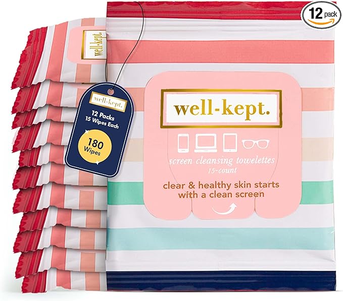 Well-Kept Tech & Lens Wipes - Eyeglass, Screen & Phone Cleaning, Multi-Surface, Lint-Free, Pre Moistened, Streak-Free & Non Scratching - Better Days, 12 Pack (180 Count)