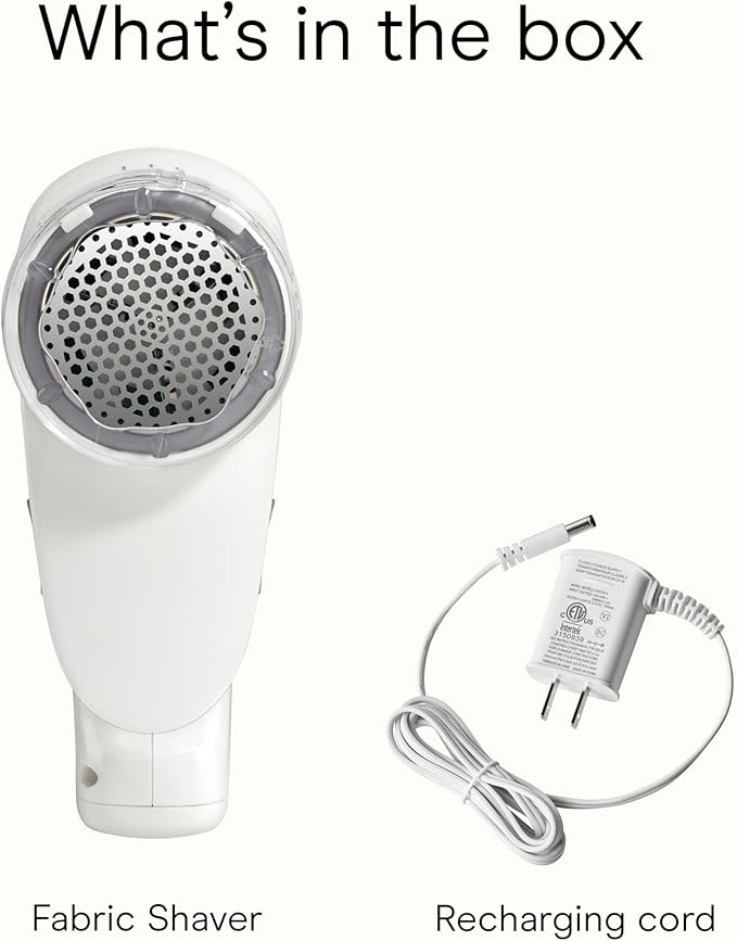 Conair Fabric Shaver and Lint Remover, Rechargeable Portable Clothes Shaver with 3 Settings, Fuzz Remover for Sweaters, Clothing, and Furniture, Large 2-Inch Shaving Head, White
