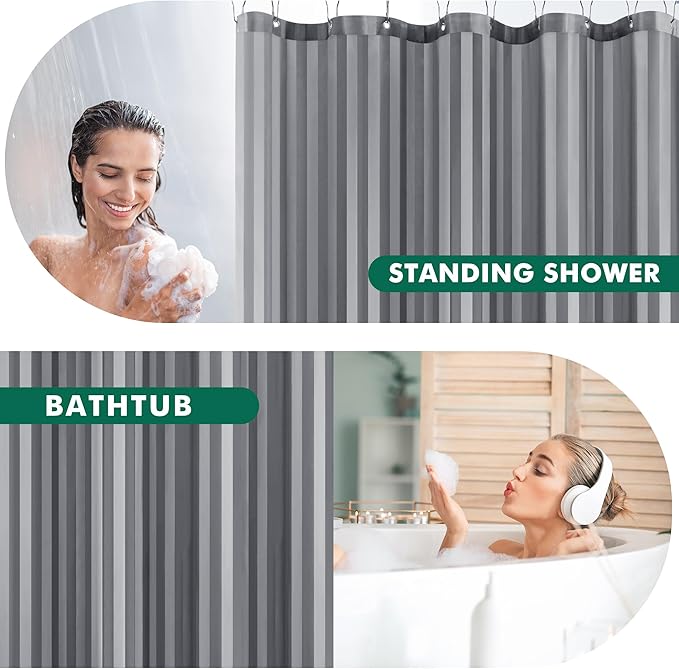 Biscaynebay Fabric Shower Curtain Liner 72" x 72", Dark Grey Water Repellent Stripes Bathroom Curtains Machine Washable