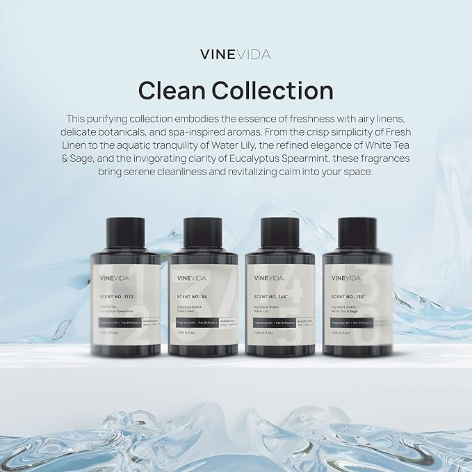 VINEVIDA Clean Collection (Pack of 4) - Diffuser Fragrance Oil Set - Cold Air Diffuser Oil