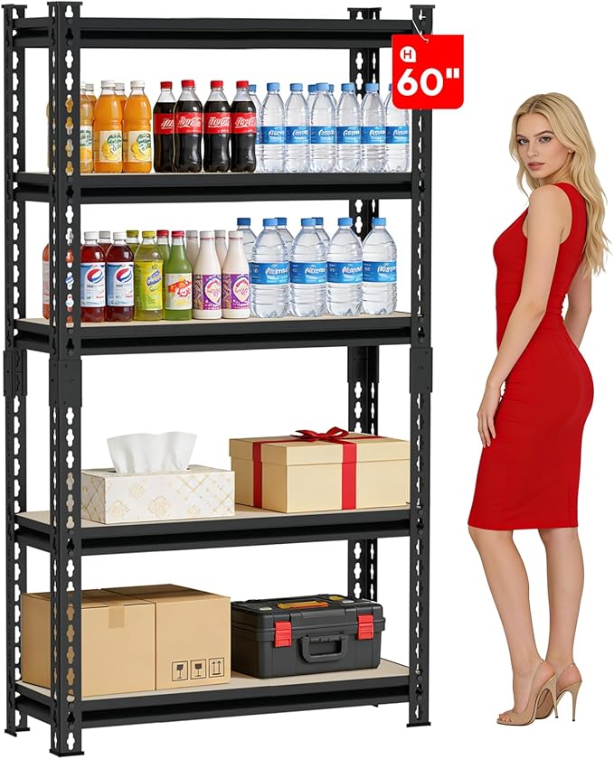 CXDMB Heavy Duty 60" H Garage Shelving Unit, 5 Tier Adjustable Metal Storage Rack, 1000 LBS Capacity, for Warehouse, Pantry, Closet, Kitchen