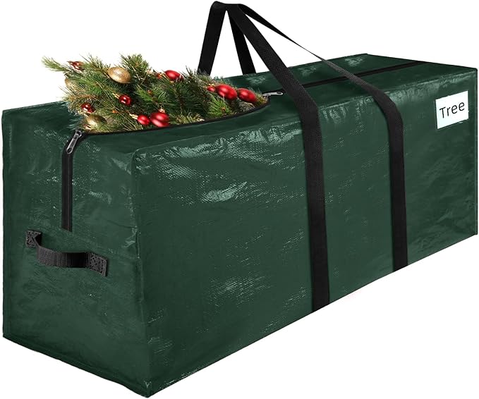Christmas Tree Storage Bag 9 Ft, Durable & Waterproof Xmas Holiday Tree Bag with Handles, Tag Pocket, Artificial Christmas Trees Storage Box, Garland Storage Container Tote, Green