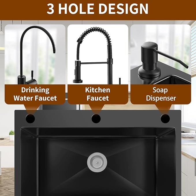 Black 19.7x15.7 Inch Kitchen And Bar Sink - Stainless Steel Drop In Small Single Bowl Kitchen Sink Come With Bottom Grid, Colander And Drain Assembly Set Ideal Choice For Small Spaces Kitchen&Bar