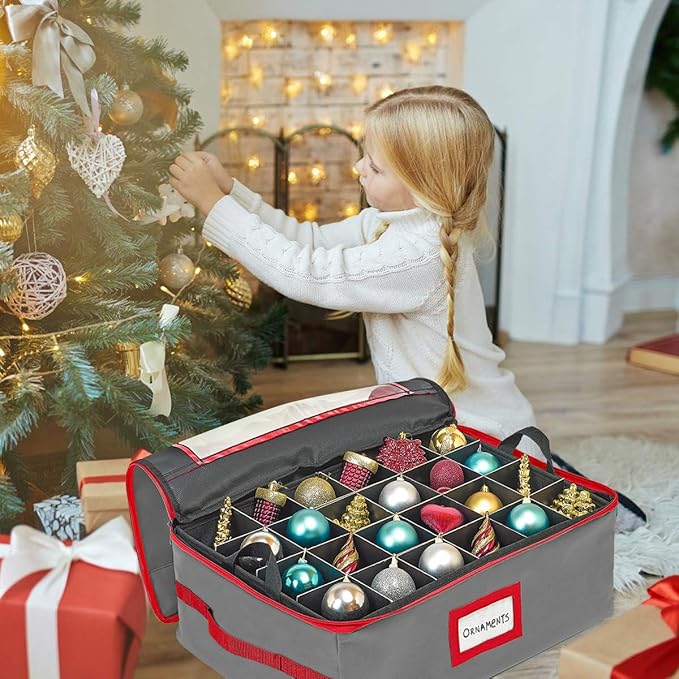 HOLDN’ STORAGE Christmas Ornament Storage Box with Dividers - Fits 72-3” Ornaments, 3 Removable Trays, Durable & Space-Saving, Clear Top Lid, Convenient Storage Designed, Grey
