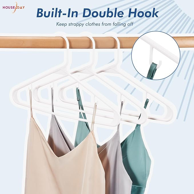 HOUSE DAY White Plastic Hangers 60 Pack, Clothes Hangers with Non Slip Hooks, Durable & Space Saving Coat Hanger, Light-Weight Clothing Hanger, Perfect Closet Organizer for Everyday Use