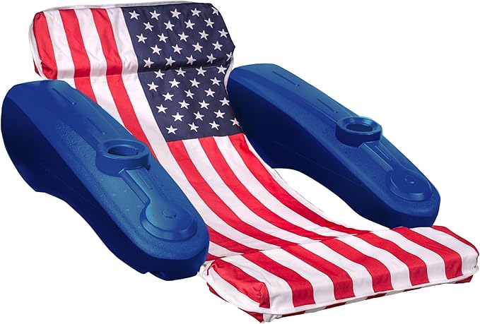 XtremepowerUS Floating Chaise Pool Lounger USA Patriotic Padded Large for Adults Headrest, Backrest, Footrest & Cupholder (American Flag)