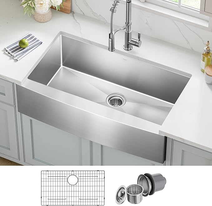 Kraus KHF200-36 Standart PRO Kitchen Stainless Steel Sink, 36 Inch Round Apron Single Bowl