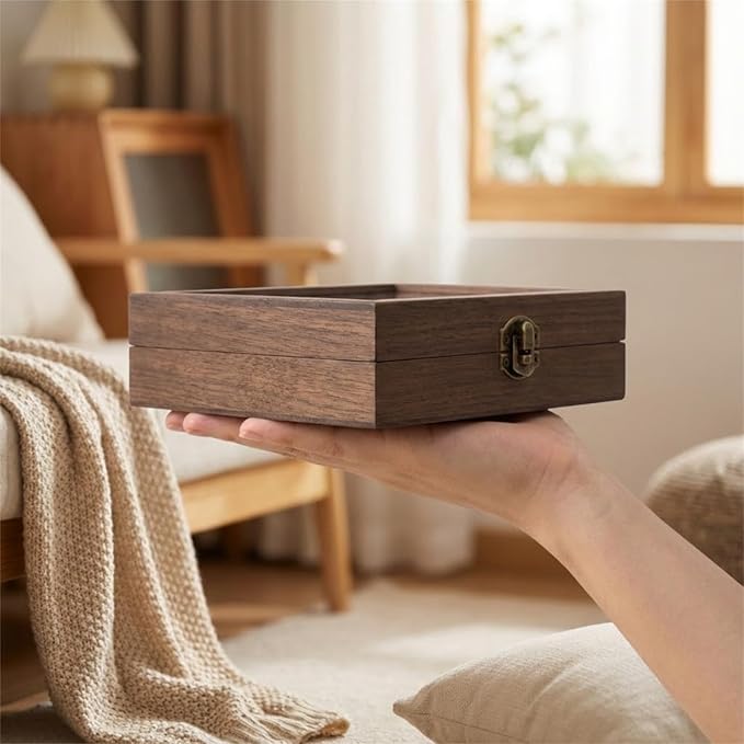 CT SUN Small Wooden Jewelry Organizer Box Case, Vintage Style Display Case with HD Glass Lid, Velvet Lining, for Women Rings Earrings Bracelets Brooches, Compact Size Jewelry Box for traveling