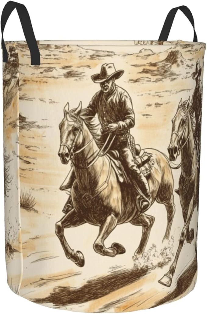 Western Laundry Basket Storage Bin Foldable Laundry Hamper Clothes Storage Bucket Organizer 19.6x15.7 Inch For Laundry Room/Bedroom/Bathroom