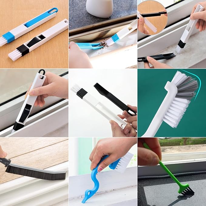 14Pcs Window Track Cleaning Tools, Deep Clean Groove Gap cleaning brush Kit for Window/Door Tracks, Sliding Doors, Tile Lines, AC Vents, Keyboards
