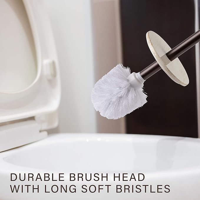 Rustic Luxe Toilet Brush and Holder Set - Beige Toilet Bowl Cleaner Brush with Strong Metal Handle and Long Bristles for Thorough Cleaning - Toilet Bowl Brush and Holder for Rustic Farmhouse Decor