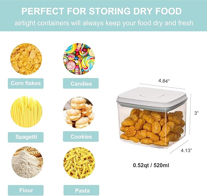 Cozey Daily Airtight Food Storage Container Pop Containers With Lids, Bpa Free for Spaghetti Cereal Flour Rice Kitchen Organizer (rectangle 520ml / 0.52qt)