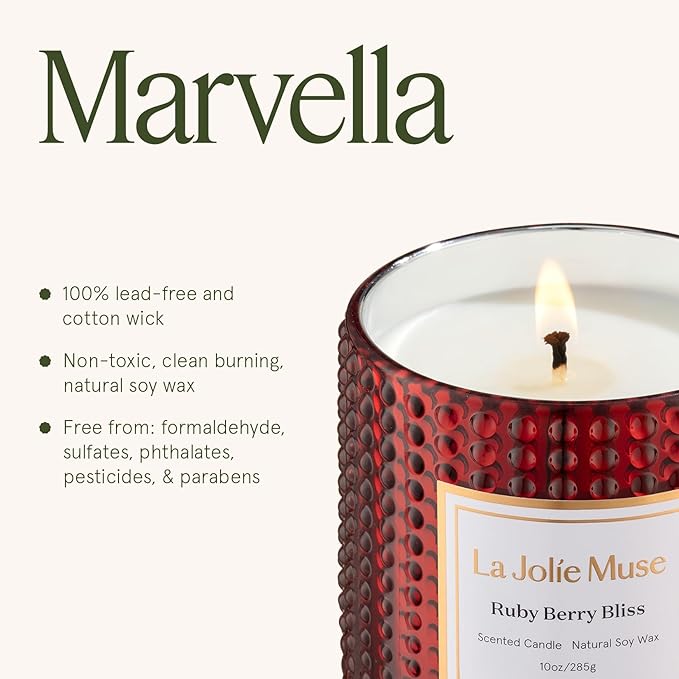 LA JOLIE MUSE Ruby Berry Bliss Scented Candle| Mandarin, Cranberry & Plum | 10 oz Festive Candle | 55 Hours Clean Burn | Valentines Day Gifts for Her | Elegant Home Decor