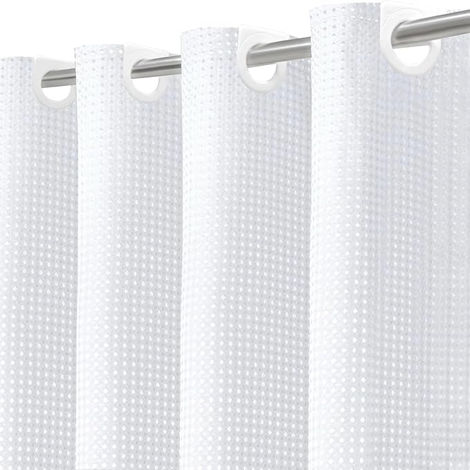 Inhousolu No Hook Waffle Weave Shower Curtain with Removable Snap in Fabric Liner Set for Bathroom, 230 GSM Heavy Duty Weighted Hem, Water Repellent Washable Bath Curtains, 72 x 72 Inch, White
