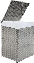 Woven Laundry Hamper with Lid,24Gal (90 L) Rattan Wicker Laundry Basket 2 Sections with Lid, Removable Machine Washable Line, Large Clothes Hamper with Handles for Bathroom Bedroom, Gray