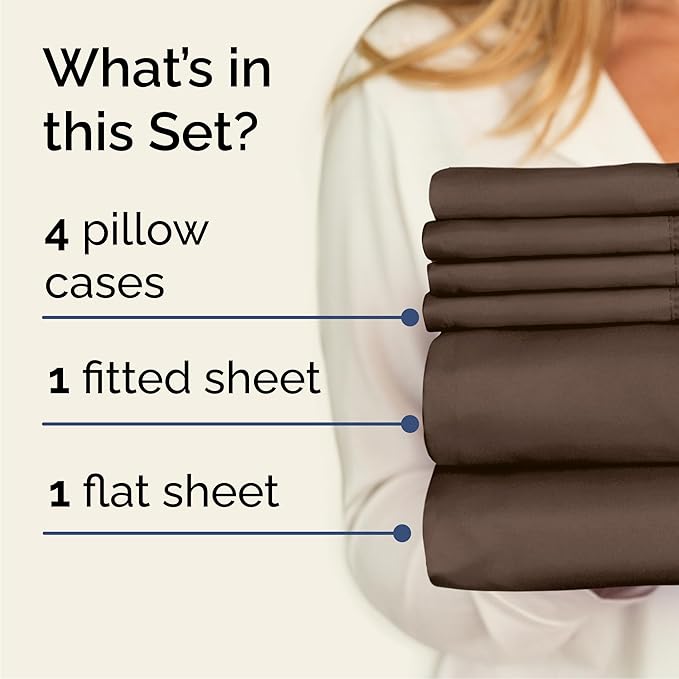 Cal King 6 Piece Sheet Set - Comfy Breathable & Cooling - Ultra-Soft Hotel Luxury Bedding Set with 8-16 Inch Deep Pockets - 1 Flat & 1 Fitted Sheet & 4 Pillowcases - Wrinkle Free & Easy Care - Brown
