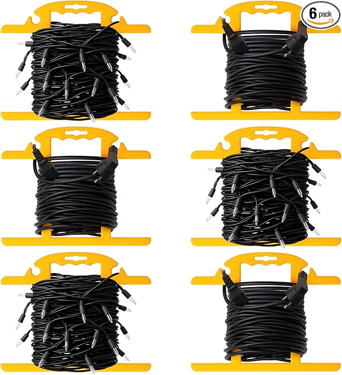 Ripeng 6 Pcs ABS Heavy Duty Extension Cord Storage Reel, Portable Christmas Light Storage Cord Organizer, Portable Hose Organizer Wrap-holds 100 Feet, H-shape Reel (Yellow)