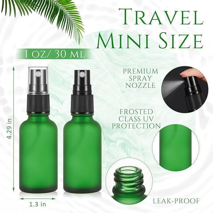 Roshtia 30 Pcs 1 oz /30 ml Green Glass Spray Bottle Refillable Perfume Atomizer Frosted Decorative Empty Bottles with Fine Mist Sprayer Pump for Face Body Travel