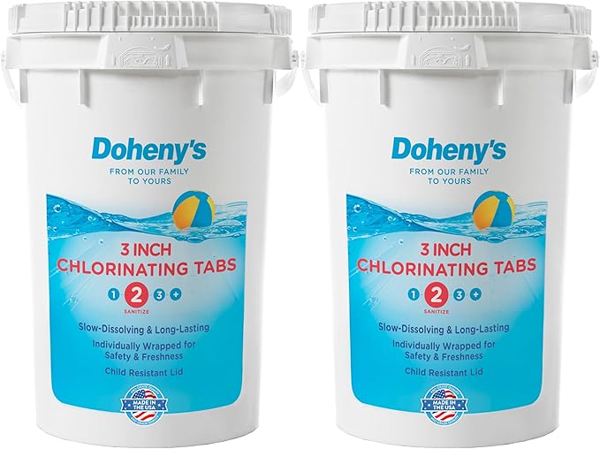 Doheny’s 3-Inch Stabilized Chlorine Tablets for Sanitizing Swimming Pools | 99% Pure Tri-Chlor, 90% Available Chlorine | Long-Lasting, UV-Protected, Slow-Dissolving | Individually Wrapped 100lb Bucket
