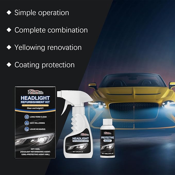 Lanenow Homonth Headlight Refurbishment Kit, Removes Yellowing & Oxidation, Restores Clarity, Hydrophobic & Gloss Finish for All Vehicles