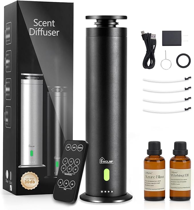 Hotel Collection Diffuser Machine,Remote,Rechargeable,Whisper-Quiet,Aluminum,1500 Sq Ft,Waterless Essential Oil Diffuser - Matte Black