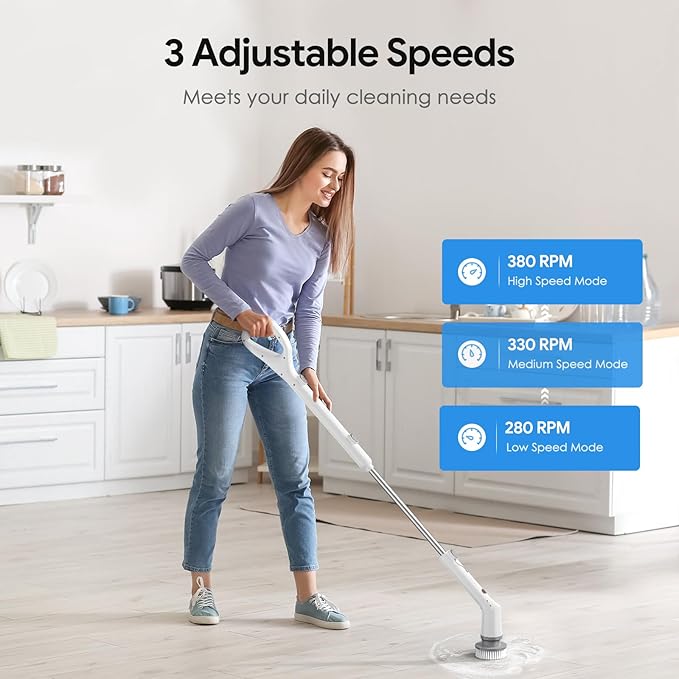 Sorpci Electric Spin Scrubber, 2026 New Cordless Cleaning Brush, Shower Cleaning Brush with 7 Replaceable Brush Heads, Power Scrubber 3 Adjustable Speeds, Detachable Long Handle & IPX7 Waterproof