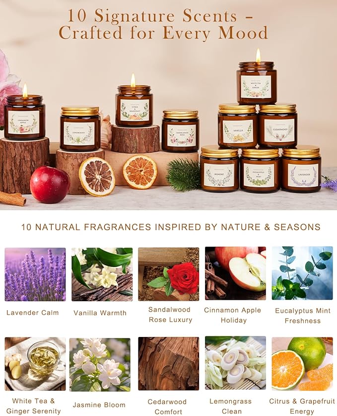 Scented Candle Gift Set for Women, 10 Pack Long Lasting Soy Wax Candles, Aromatherapy Candles for Home, Perfect Gifts for Birthday, Mother’s Day, Thanksgiving & Holidays