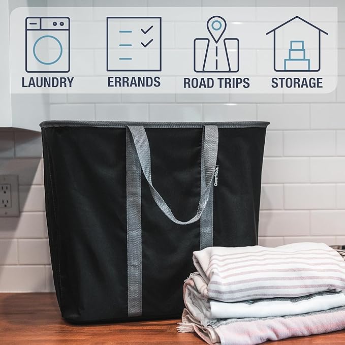 CleverMade Collapsible Laundry Basket - 64L Storage Organization Container 2Pack Midnight Black Shadow Gray - Portable Heavy-Duty Handles for laundry and Apartment Space-Saving