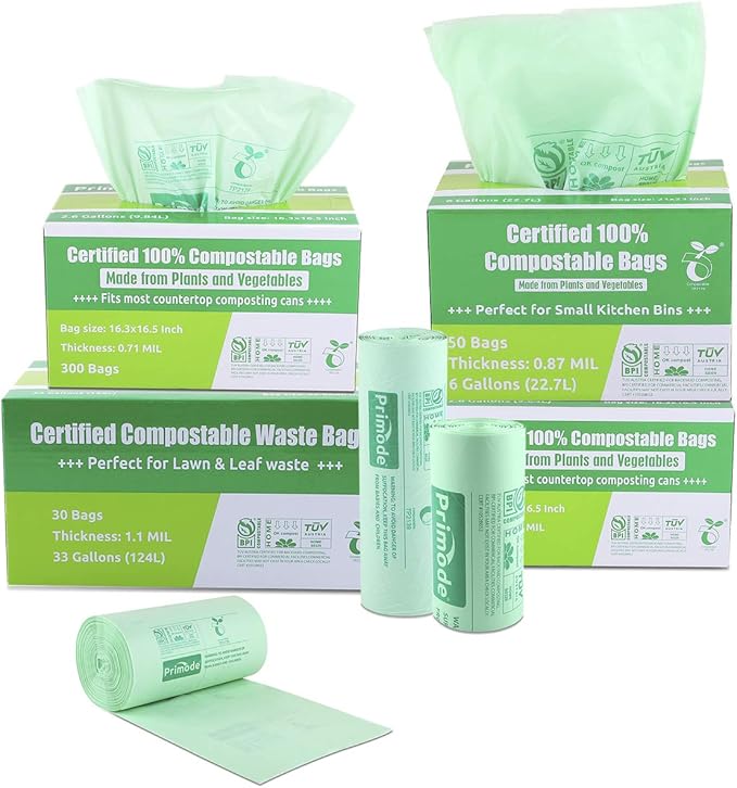 Compost Bags, Compostable Trash Bags 2.6 Gallon Compostable Bags Small 300 Count Compost Bags for Countertop bin Extra Thick 0.71 Mil. ASTM D6400 Certified By BPI and TÜV AUSTRIA 2.6 Gallon, 300 Units