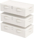 ENUMAIL Underbed Storage Box Organizer, Foldable Under Bed Clothes Bags Container, Flat Bins with Lid for Organizing Clothes, Sheets, Blankets, Comforter, 23.6x11.8x5.9in, Beige, 3 Pack