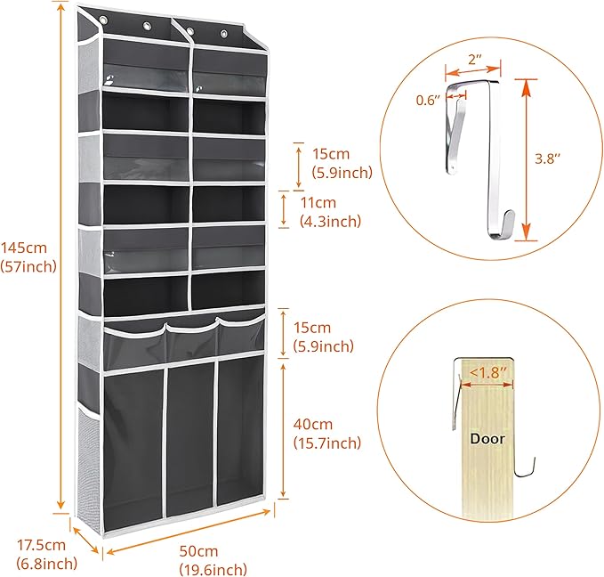 EZVERY Extra Large Over The Door Organizer with Clear Pockets - 8 Compartments & XL Bottom Storage, Heavy-Duty Hanging Organizer for Bathroom, Bedroom, Closet (57 Inch Height).