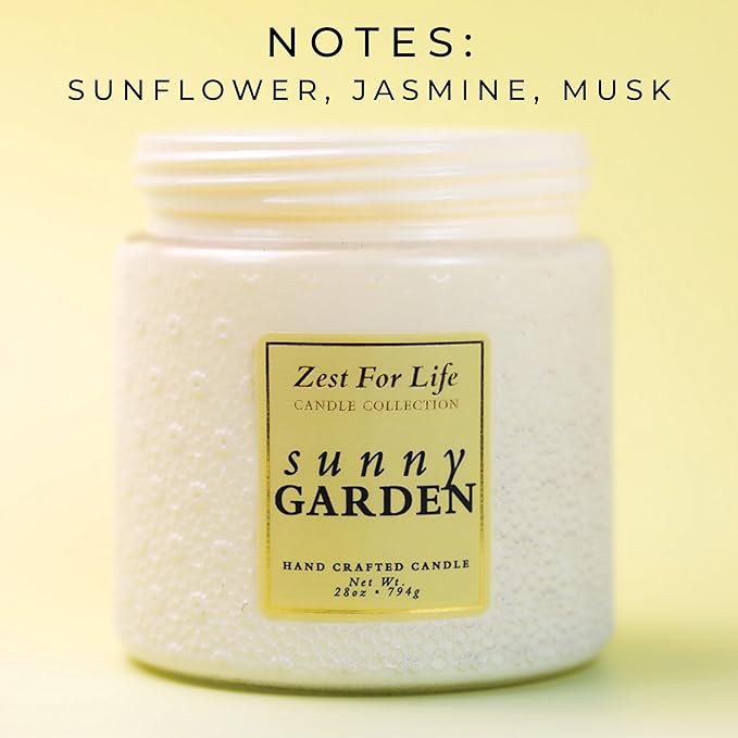 A Cheerful Giver - 28oz Large Scented Candle Jar with Lid- Zest for Life - 130 Hours of Burn Time, Gift for Women (Large, Sunny Garden)