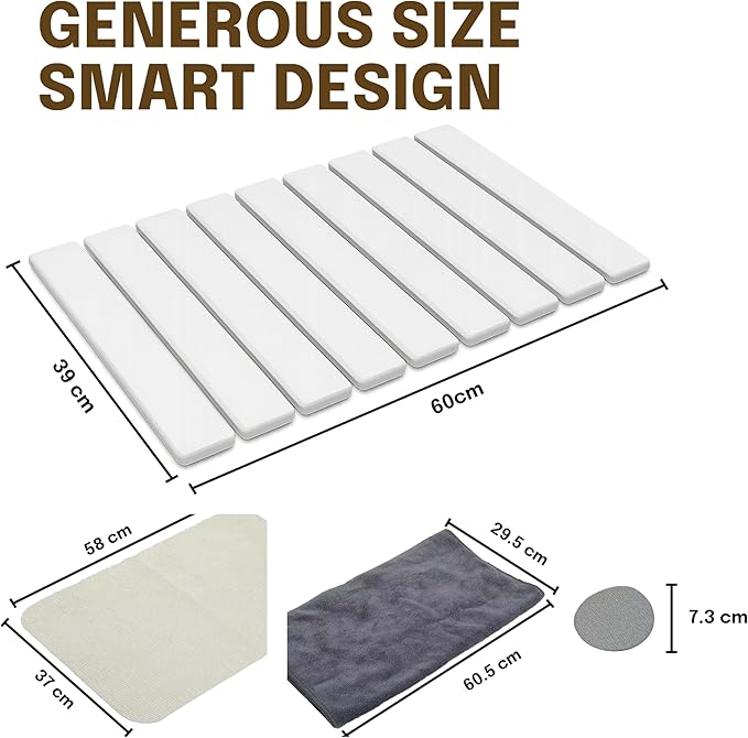 Kitchen Stone Drying Mat for Dishes 24"x16"- Eco-Friendly Foldable Quick Drying Stone for Kitchen Counter - Absorbant Diatomaceous Earth Mats - Dish Dryer Mat for Cups Bottle -Bathroom-Any Countertop