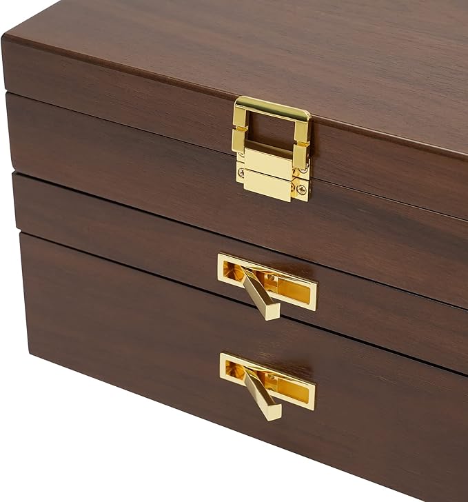 3-Layer Jewelry Box Organizer with Lock and Hooks,Jewelry Chest for Women Girls, Retro Display Jewellery Holder Organizer Storage Box for Necklace Earrings Rings Bracelets