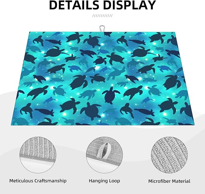 Sea Turtles Blue Dish Drying Mat For Kitchen Counter Absorbent Microfiber Dishes Pad Dish Drainer Rack Mats Fast Dry Reusable Washable Large 18"x24"