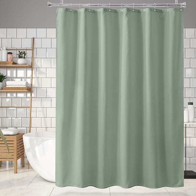 Amazer Sage Green Shower Liner Cloth Waterproof, Soft Sage Green Shower Curtain Liner Fabric with Weighted Stones, Washable Shower Curtain and Liner 2-in-1, 12 Grommet Holes, 72 x 72 Inches