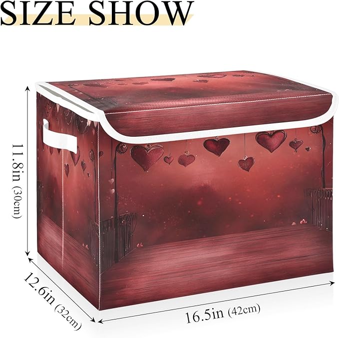 Bolaz Storage Bins with Lids and Handles,Valentine Background Dark Heat Storage Box Storage Basket with Cover Collapsible Organizer Containers for Home Closet, Shelves