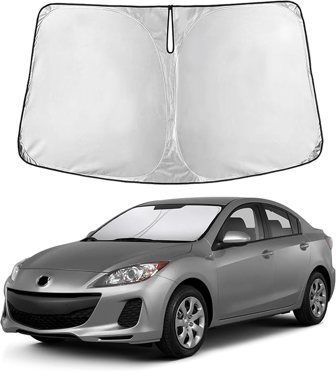 EcoNour Windshield Sun Shade for Mazda 3 2010–2013 | Front Window Sunshade | Foldable Car Sun Protector | Blocks UV Rays & Keeps Interior Cooler