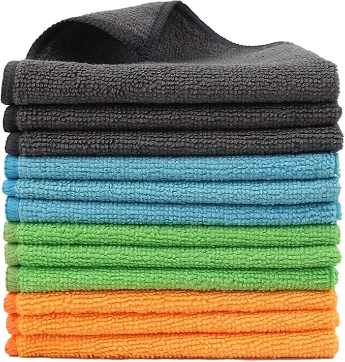 Tricol Clean 12 Pack Microfiber Cleaning Cloth 11.8x11.8inch - Streak-Free, Reusable Wipes for Glass, Kitchen, Car, Dusting - Absorbent & Lint-Free (Mixed 4 Colors 03, 11.8 x 11.8 in)