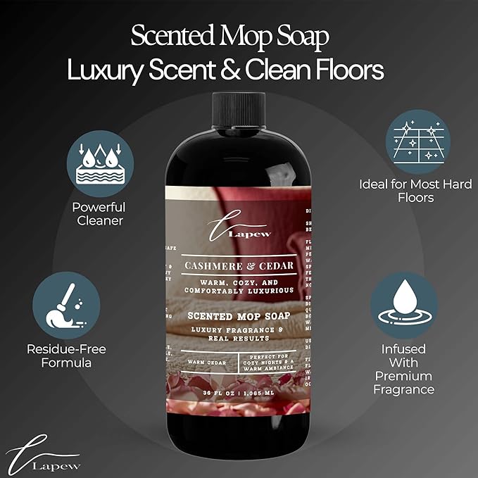 Lapew Cashmere Cedar Scented Mop Soap Concentrate 36 oz | Premium Fragranced Floor Cleaner | Streak-Free | Hard Floor Cleaning Solution | Eco Friendly | Made in USA