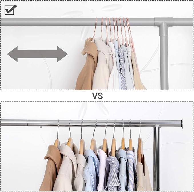 SONGMICS Slim Velvet Hangers, Non-Slip Clothes Hangers with Rose Gold Swivel Hooks, Space-Saving, for Closet, 50 Pack, Pink UCRF026P02