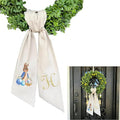 Rabbit Easter Wreath Bow Custom Embroidered Monogram Spring Bunny Wreath Sash for Front Door Hand Tailored Easter Decorations Spring Bows for Wreaths (H)