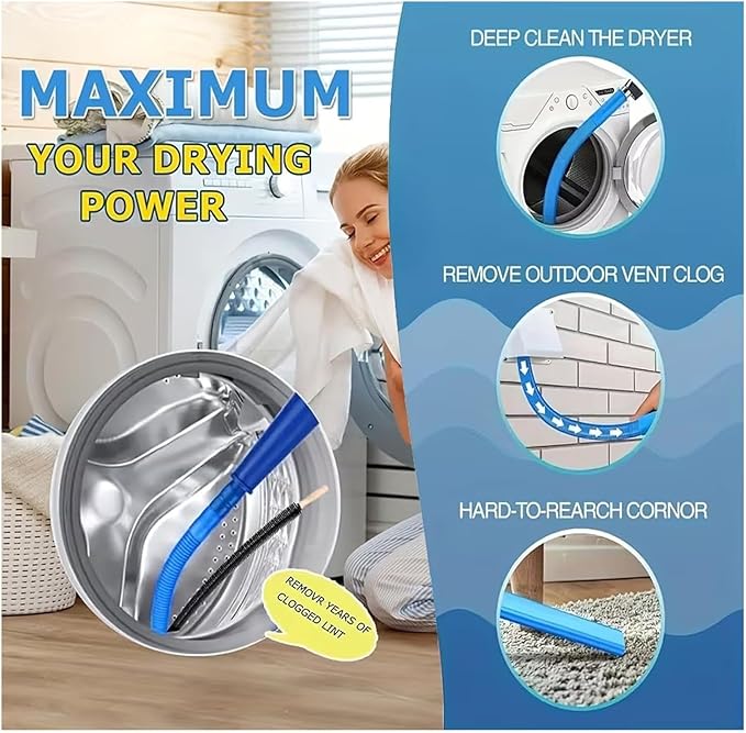 Universal Dryer Vent Cleaner Kit with Long Flexible Hose & Brush, Fits All Vacuums for Lint and Debris Removal