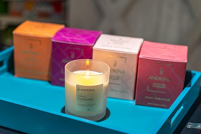 Anovina Maui Paradise Hawaii Candle for Home Scented – Hawaiian Gifts for Women – Natural Soy Wax Blend, 60 Hours Burn – Notes of Persimmon, Papaya, Pikake, and Jasmine
