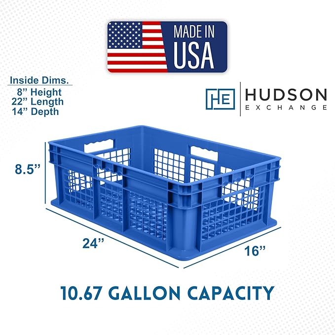 Hudson Exchange 24 x 16 x 8" (4 Pack) Mesh Straight Wall Handled Storage Container Tote, Blue