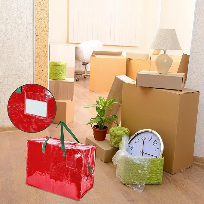 Shappy 6 Pcs Heavy Duty Christmas Storage Bags Extra Large Ornaments Container Moving Bags Xmas Decoration Organizer Storage Bag(Red,48 x 20",30 x 16",12 x 12")