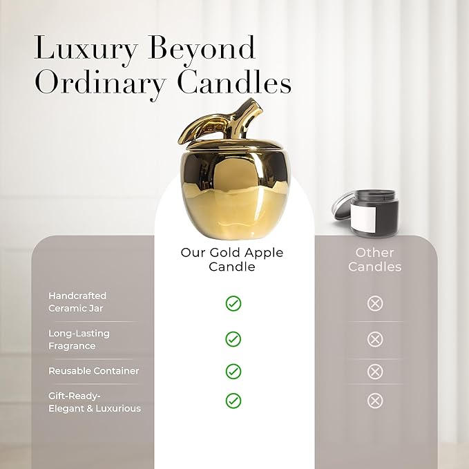Luxury Apple Scented Candle – Large 40oz Jar with Soy Wax Blend & 1 Cotton Wick – Long Burn Time 180-220 Hours – Fall Candles, Fall Scented Candles, Soy Candle for Home & Holiday Décor (Gold)
