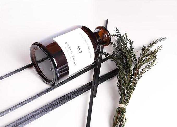 WEALD TRIBE Reed Diffuser Set for Bathroom Air Fresheners, Oil Diffuser Sticks with Flower | Balsam Fir Scent 4.0 fl oz Home Fragrance with Sticks Defusers | House Bedroom Office Shelf Decor